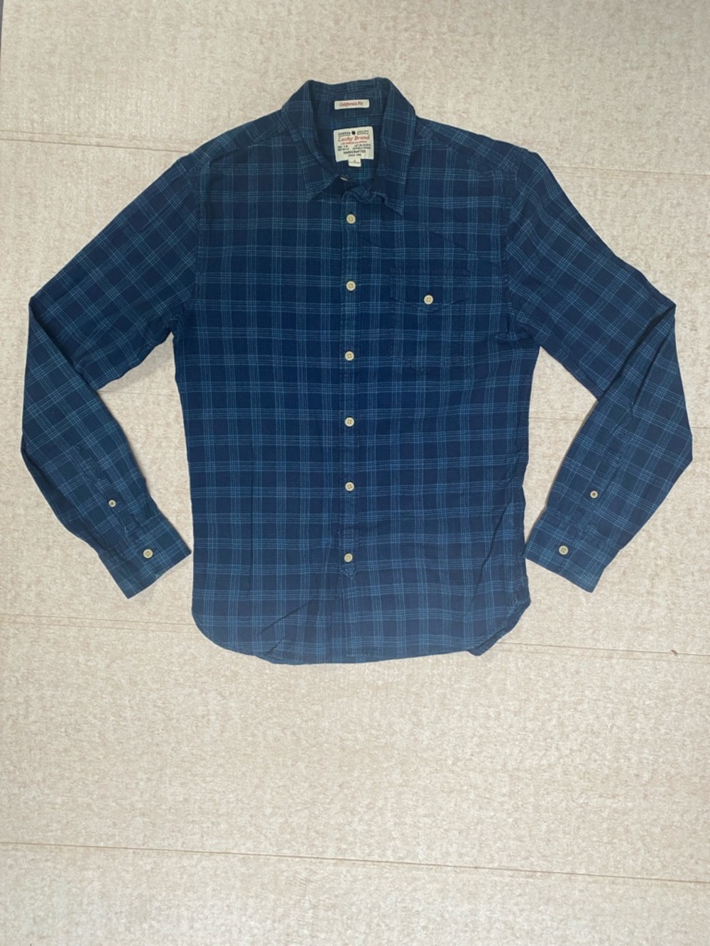 Lucky Brand Men’s Navy Blue Plaid Button-Down Shirt, Small